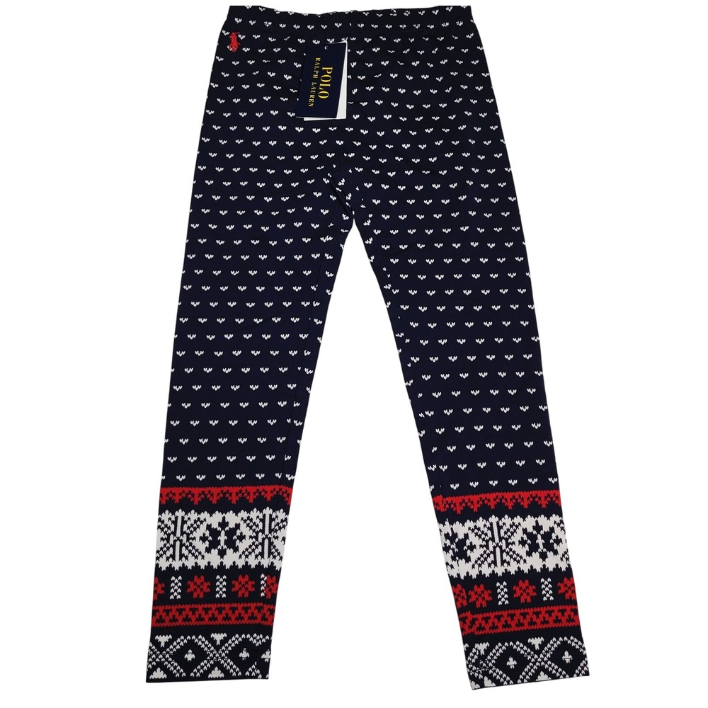 Polo Ralph Lauren Kids Girls Size 6 Navy White Red Heart Fair Isle Leggings NWT